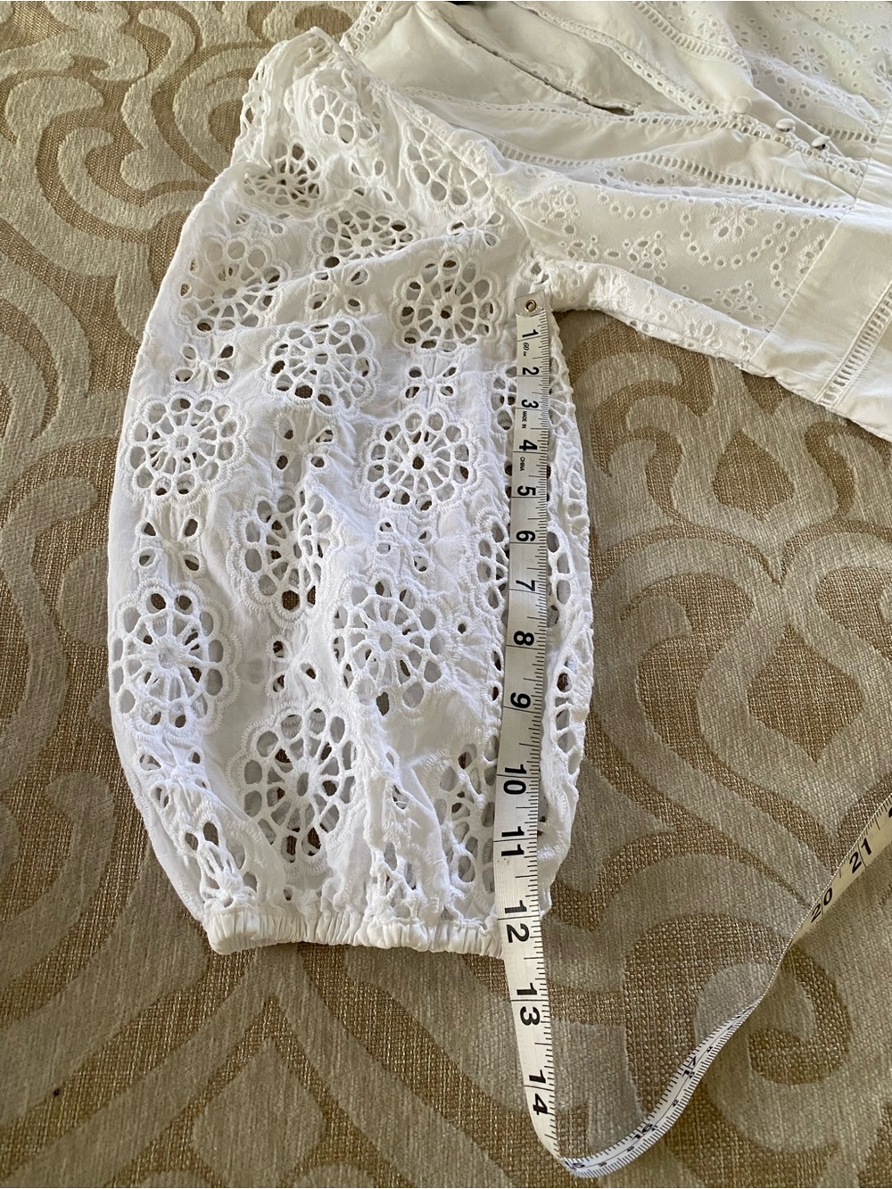 Banana Republic White Eyelet Lace Dress Size 4 Puff Sleeve Lined Fit & Flare - Picture 8 of 16